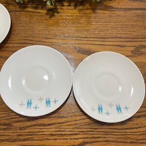 Salem American Ironstone 2 Tea Coffee Saucers Aqua Blue Atomic  USA Replacement